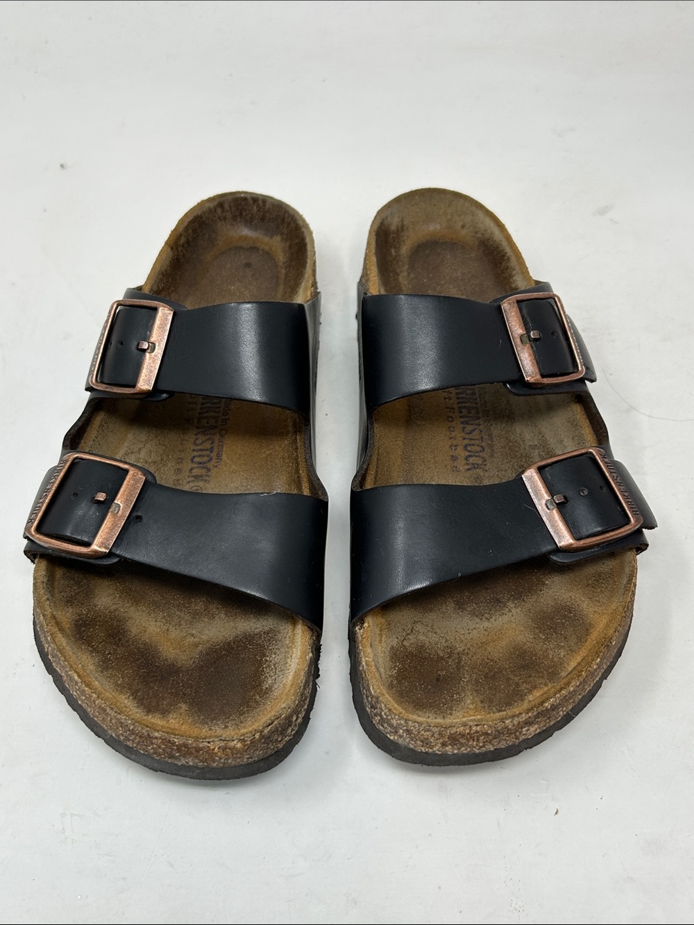 Birkenstock Arizona Leather Big Buckle Black Sandals Size 40
